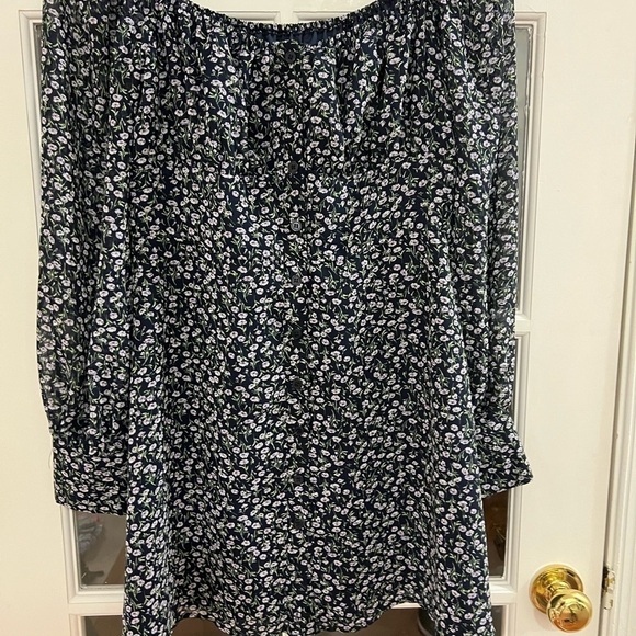 Lulus Nothing But Bliss Navy Blue Floral Print Button-Up Mini Dress - Size M - Picture 3 of 9